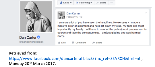 Dan Carter social media apology.